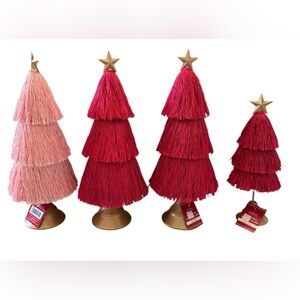 Tassel tabletop Christmas trees decor NEW NWT 4 total 16 in & 12 in festive Xmas